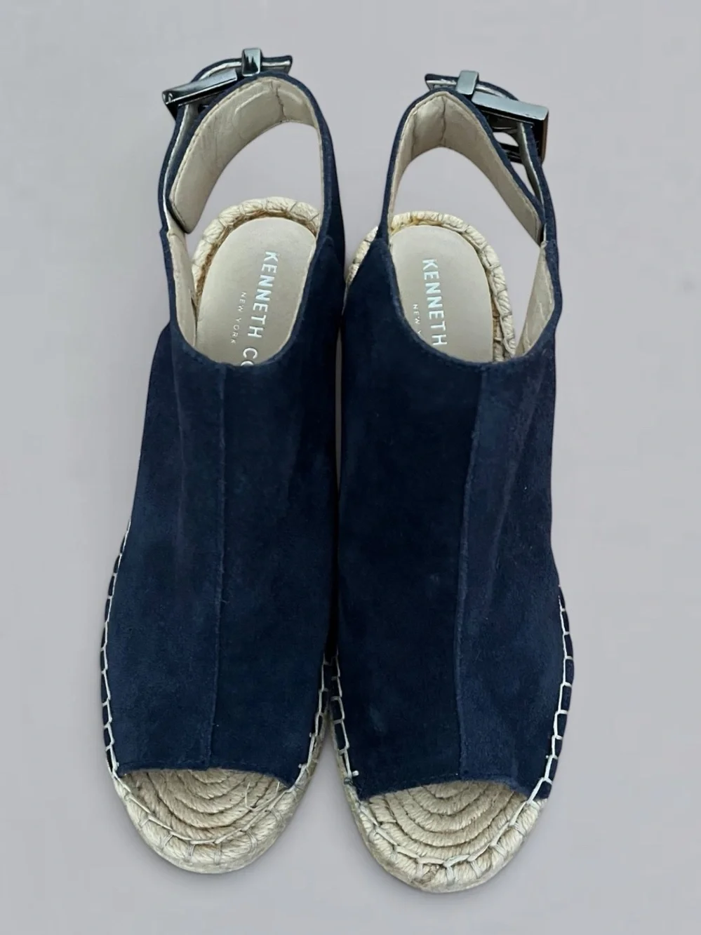 Kenneth Cole New York Olivia Navy Suede Espadrille Wedge Sandals 6.5